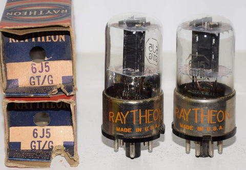 (!!!!) (Best Value Pair) 6J5GT Raytheon black ribbed plate NOS 1940's (8.0ma and 8.2ma)