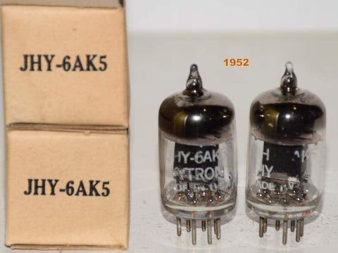 (!!!!) (Best Value Pair) JHY-6AK5 Hytron black plate NOS 1952 (6.8ma and 6.8ma) 1% matched