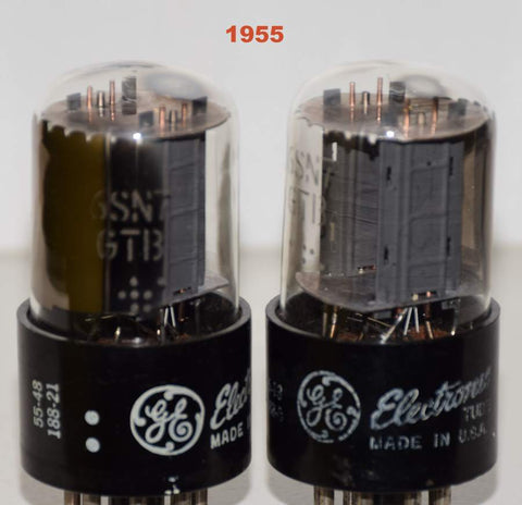 (!!!!) (Good Value Pair) 6SN7GTB GE used/good 1955 (6.6/6.8ma and 6.6/6.4ma)
