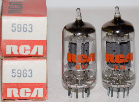 (!!) (BEST GE Pair) 5963=12AU7 GE branded RCA NOS ribbed plates 1978 (13.0/11.4ma and 12.6/11.4ma)