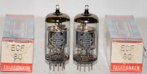 (!!!!!) (Best Overall Pair) ECF80=6BL8 Telefunken Germany <> bottom NOS 1971 (12.6/11ma and 12.0/10.8ma) 1-5% matched (Highest mA and Gm) (best sound)