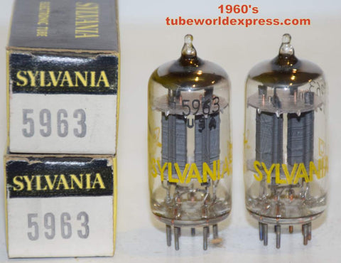 (!!) (Recommended Pair) 5963=12AU7 Sylvania NOS 1960's (12.6/10.3ma and 12.0/10.6ma) (same Gm)