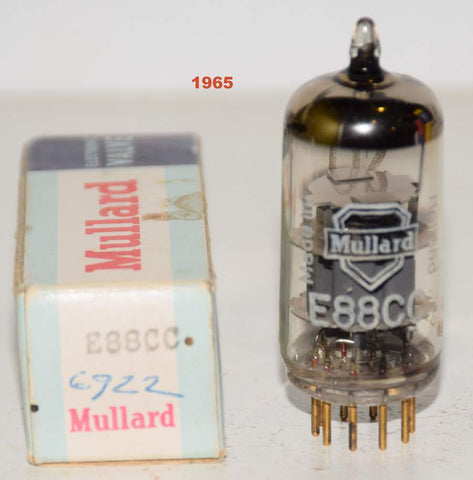 (!!!!) (Single) E88CC=6922 Mullard Holland SQ used/good 1965 (10.2/9.5ma) (3D MIDS) (Good Gm)