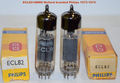 (!!!) (Recommended Mullard Pair) 6BM8=ECL82 Philips Mullard NOS 1973-1974 (2.3ma/2.3ma and 25/28ma)