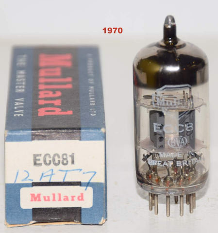 (!!) (Recommended Single) 12AT7=ECC81 Mullard shield logo NOS 1970 (8.0/8.4ma)