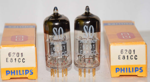 (!!!!) (Best Pair #1) 6201=12AT7=E81CC Philips SQ by Mullard UK gold pins NOS 1974 (10.7/10.6ma and 10.6/11.0ma) (closely matched)