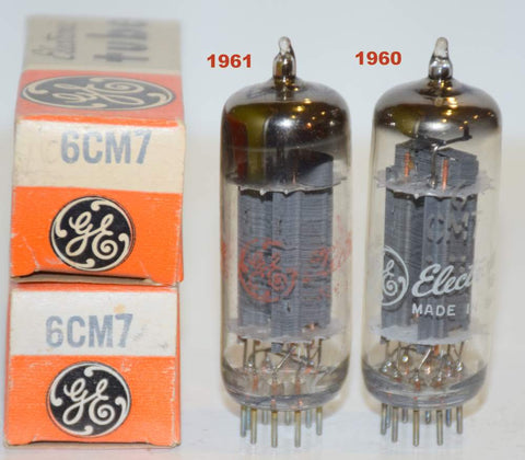 (!!) (Recommended Pair) 6CM7 GE NOS 1960-1961 (4.3/4.2ma and 18.5/17.2ma)