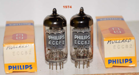 (!!!!) (Best Pair 1974) 12AU7=ECC82 Mullard UK branded Philips ribbed plates NOS 1974 (9.8/9.4ma and 9.5/10.5ma) (Rogue, Hovland, Audio Note) (Best Pair)