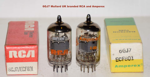 (!!) (Best Pair #3) 6GJ7=ECF801 Mullard UK branded Amperex and RCA NOS 1970-1974 era (83-86/60 and 82-86/60)