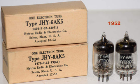 (!!!!) (Best Pair #2) JHY-6AK5 Hytron black plate NOS 1952 (8.9ma and 9.3ma)