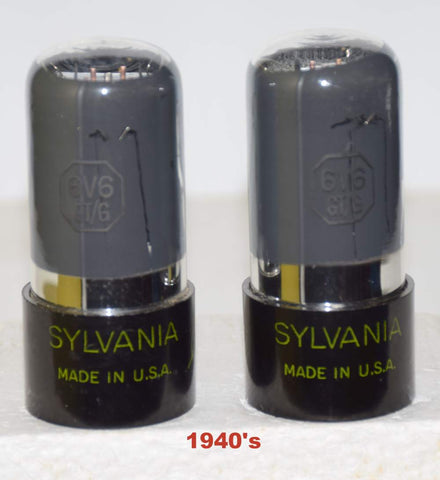 (!!!!!) (Best Sylvania Pair) 6V6GT Sylvania green leaf coated glass NOS 1940's in white boxes (41ma and 44ma) (Same Gm)