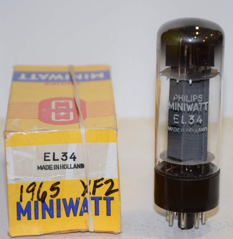 (!!!!) (Single 1965) EL34 Philips Miniwatt by Mullard XF2 double round getter halo