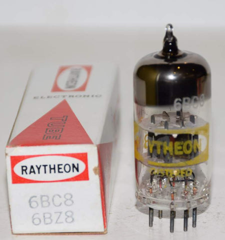 (slightly microphonic) 6BC8 Raytheon Japan branded Great Britain NOS 1970's (10.8/12.2ma) (High mA and Gm)