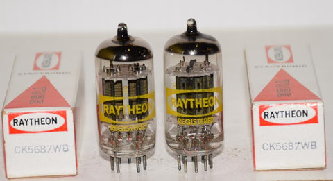 (!!!!) (BEST GE PAIR #2) 5687WB GE NOS rebranded CK-5687WB Raytheon black plates with hint of bronze 1970's (Audio Note, Manley, Modwright, Audion) (36.8/37.4ma and 36.6/35.8ma)