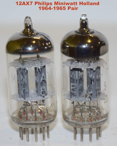 (!!!!) (Best Value Pair 1965 era) 12AX7=ECC83 Philips Miniwatt Holland like new 1964-1965 era (1.3/1.2ma and 1.1/1.2ma)