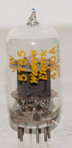 (!!!) (Single) 5755=420A Western Electric clear top tests like new 1952 (1.6ma/1.7ma)