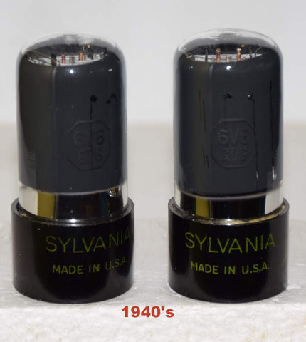 (!!!!!) (Best Pair) 6V6GT Sylvania green leaf coated glass NOS 1940's in white boxes 1-2% matched (38.8ma and 39.6ma) (Same Gm)