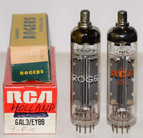 (!!) (Best Pair) 6AL3=EY88 Rogers and RCA Holland 1968-1970 era Half-Wave HV Rectifier NOS (94/60 and 95/60)
