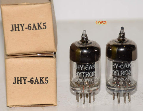 (!!!) (Best Pair) JHY-6AK5 Hytron black plate NOS 1952 (8.0ma and 8.1ma)