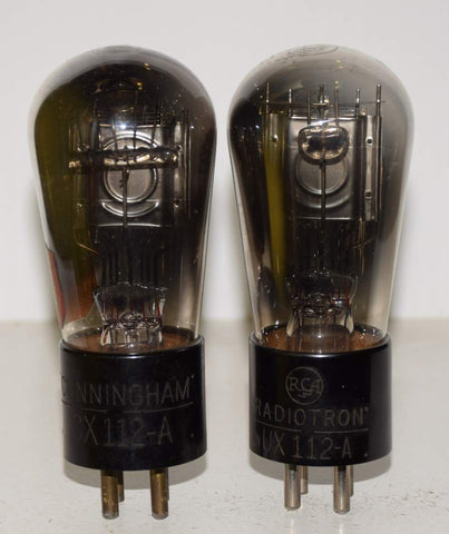 (!!!) (BEST PAIR) UX-112A and CX-112A RCA/Cunningham Balloon engraved base used/tests like new 1930 era (8.3ma and 8.4ma) (Gm like new)