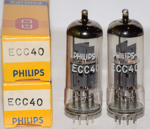 (!!) (Recommended Pair) ECC40 Philips NOS made by La Radiotechnique, Chartres/France 1969 (5.8/6.6ma and 6.0/6.6ma)