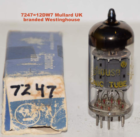 (!!!) (Mullard Single) 7247=12DW7 Westinghouse Mullard ribbed plates NOS 1973 (1.0ma and 10.8ma)
