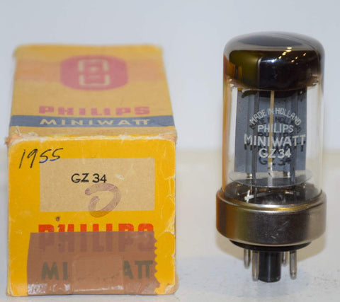 (!!!) (Single) GZ34 Philips Miniwatt Holland metal base NOS/80% 1955 spot welded plates (48/40 and 48/40) (1st series made)