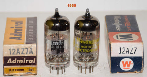 (!!) (Recommended Pair) 12AZ7=12AZ7A GE branded Admiral/Westinghouse black plates NOS 1960 (9.0/9.4ma and 9.2/8.0ma) (McIntosh MC275)