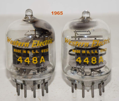 (!!!) (Best Pair #3) 448A Western Electric tipped top used/strong 1965 (30ma and 32ma) (Matched on Amplitrex)