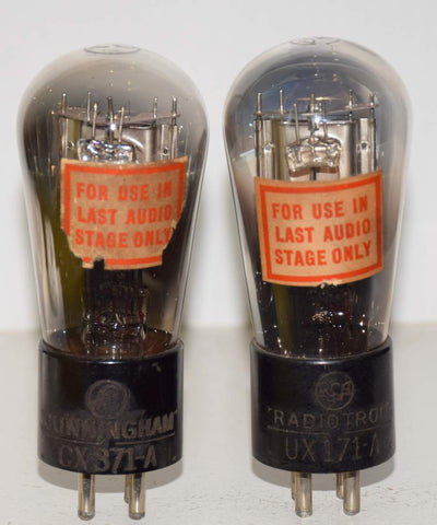 (!!) (Good Value Pair) UX-171A and CX-371A RCA/Cunningham Balloon used/good 1930 era (18ma and 17.6ma) (same Gm)
