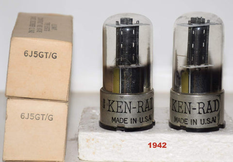(!!!!) (Best Pair #3) 6J5GT Ken Rad black round plates NOS 1942 (12.4ma and 11.6ma) (Same Gm)