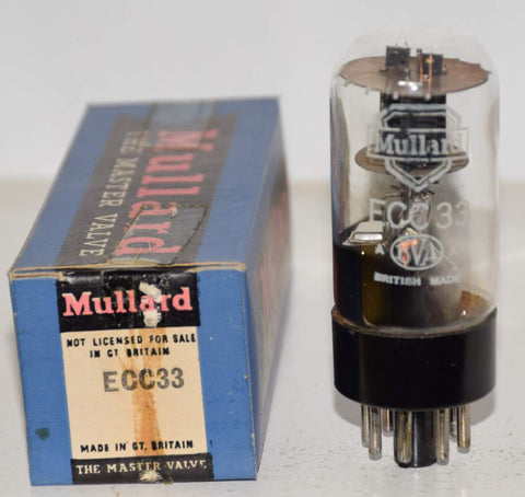 (!!!!) (Best Single #2) ECC33=6SN7GT Mullard black plates platter getter halo NOS 1950-1955 (10.2/12.2ma)