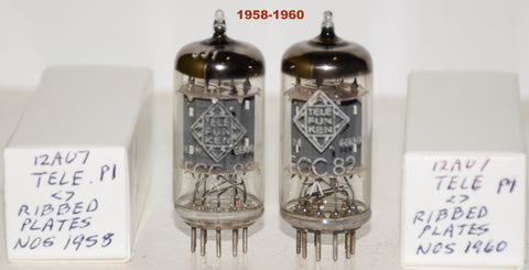 (!!!!!) (Best Overall Pair) ECC82=12AU7 Telefunken Diamond Bottom ribbed plates NOS 1958-1960 (9.0/10.2ma and 10/9.6ma) (Same Gm)