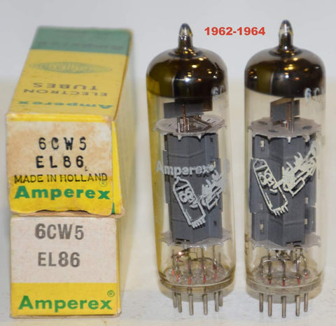 (!!!) (Recommended Pair) EL86=6CW5 Amperex Bugle Boy Holland NOS 1962-1964 (60ma and 60ma)