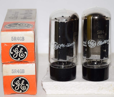 (!!!!) (Best Pair) 5R4GB GE black base NOS 1981 (51-53/40 and 51-54/40 x 2 tubes)