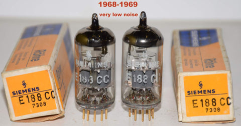 (!!!!!) (Recommended Pair) E188CC=7308 Siemens Halske Germany NOS 1968-1969 (13.8/12.8ma and 13.5/14.2ma) (very low noise) (phono grade) (rare)