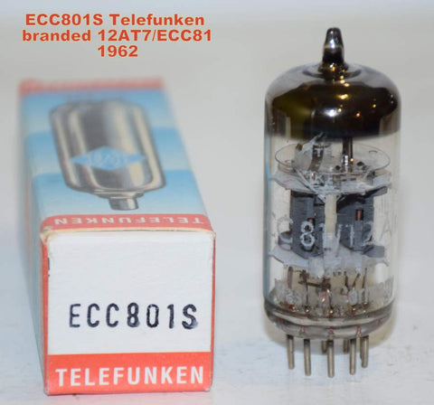 (!!!) (slightly microphonic single) ECC801S Telefunken <> bottom rebranded 12AT7/ECC81 Telefunken NOS 1962 (9.2ma/10.2ma)