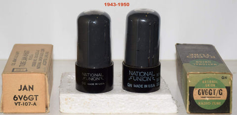(!!!!) (BEST PAIR) 6V6GT=VT-107A National Union coated glass NOS 1943-1950 (46.2ma and 47.5ma)