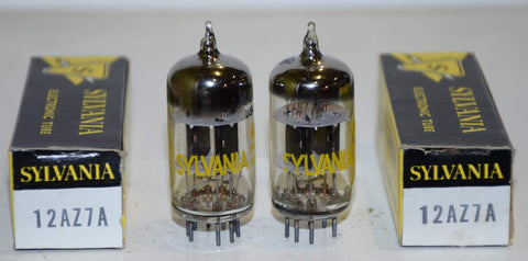 (!!!) (Recommended Pair) 12AZ7A Sylvania black plates NOS 1960's same build (8.2/9.8ma and 8.4/9.8ma))