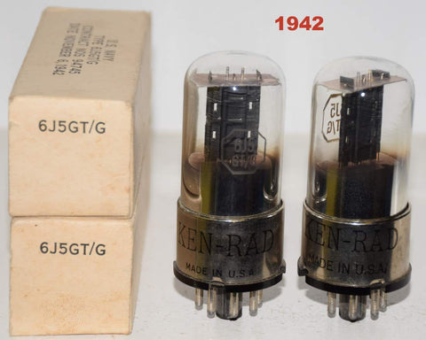 (!!!!) (Best Pair #1) 6J5GT Ken Rad black ribbed plates NOS 1942 (9.6ma and 9.6ma) 1-2% matched