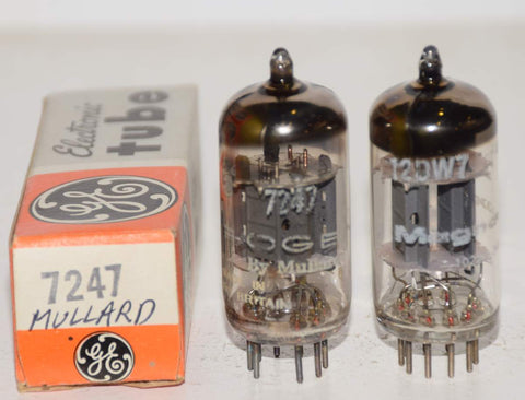 (!!!!) (Best Mullard Pair) 12DW7=7247 Mullard UK rebranded Magnovox and Bogen like new 1965-1971 (1.2/12ma and 1.3/11.5ma) (sweet sound)