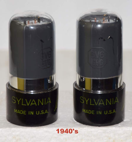 (!!!!) (Best Value Pair) 6V6GT Sylvania green leaf coated glass NOS/80% 1940's in white boxes (32.5ma and 33ma)