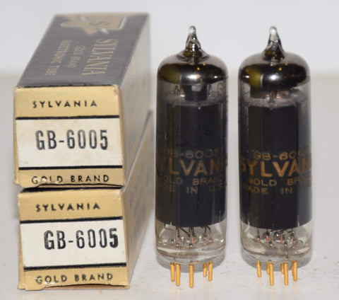 (!!!!) (Best Pair) GB-6005 Sylvania Gold Brand Gold Pins NOS coated glass 1960's (47ma and 48ma) (best sound)