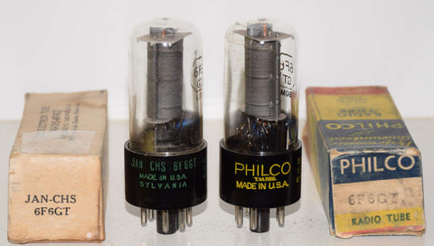 (!!!) (Best Pair) 6F6GT Sylvania and Sylvania Philco NOS 1950-1952 (40ma and 41.5ma) (close Gm)