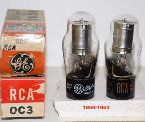 (!) (BEST PAIR) 0C3 RCA NOS - 1 tube branded GE 1959 and 1962 (1 pair) (argon)