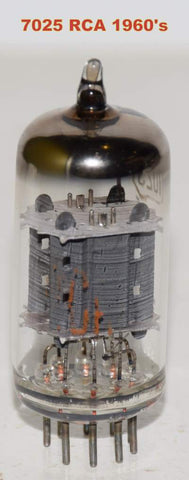 (!!!) 7025 RCA ribbed gray plates used/good 1960's (Gm=1350/1600 and 0.6./1.1mA) (V1 guitar amp)