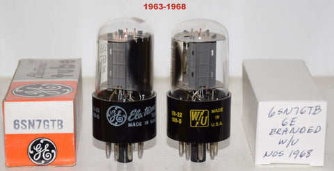 (!!!!) (Recommended GE Pair) 6SN7GTB GE NOS 1963-1968 (9.7/9.8ma and 9.0/8.6ma) (close Gm) (Schiit Freya, Rogue)