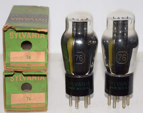 (!!) (Recommended Pair) 76 Sylvania black plate NOS mid-1940's (4.7/4.7ma) 1-2% matched