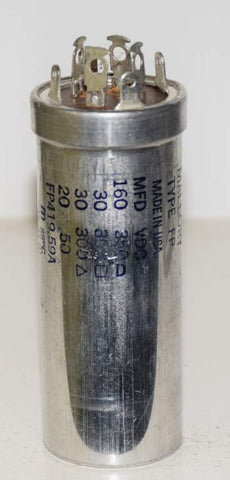 160uf/350V, 30uf/300V, 30uf/300V, 20uf/50VDC Mallory FP metal can chassis mount cap NOS (1.375