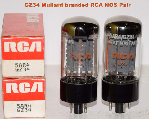 (!!!!!) (Best Value Pair) GZ34=5AR4 Mullard UK branded RCA NOS 1970 (f32 series) (56-57/40 and 56-58/40)